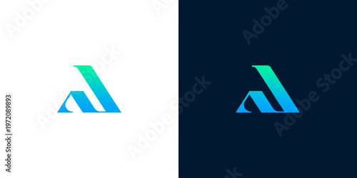 Dynamic abstract letter A logo with a vibrant green to blue gradient, ideal for modern business branding and innovative tech company identities