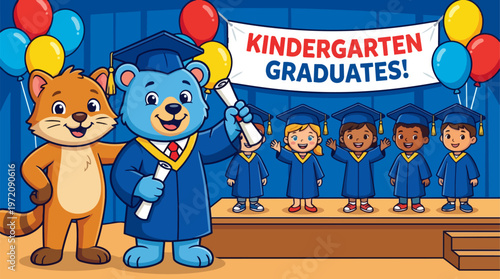 kindergarten graduation bear cartoon.