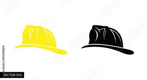 Yellow and Black Firefighter Helmet Icons, Safety Gear Vector Symbols