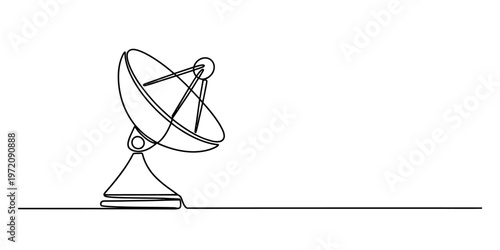 A single continuous line drawing of a satellite dish used for global communication technology Vector, illustration