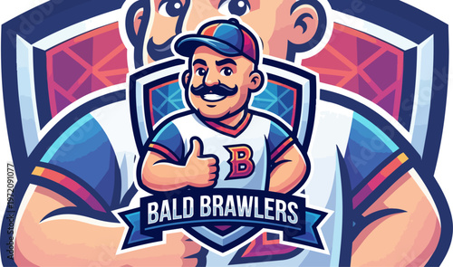 Cartoon man in sports jersey.