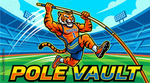 Tiger Athlete Pole Vaulting Action.