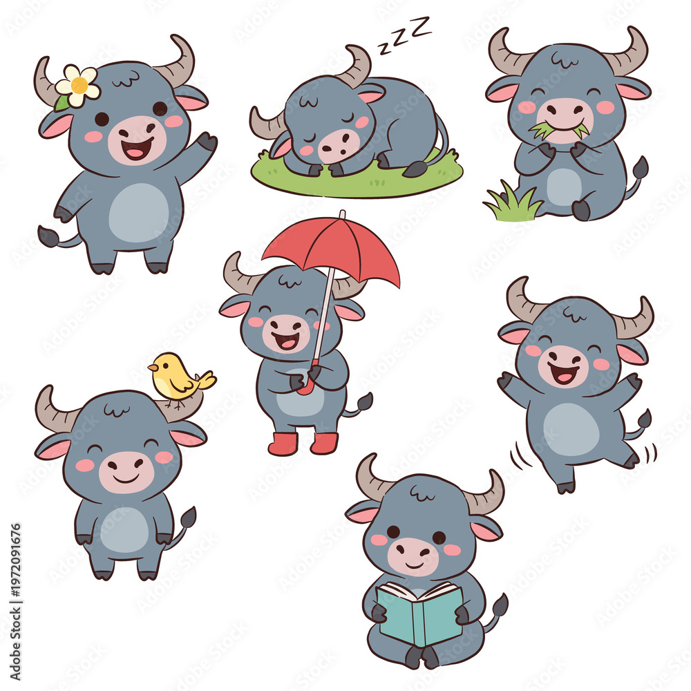 Fototapeta premium cartoon animal buffalo set collection 