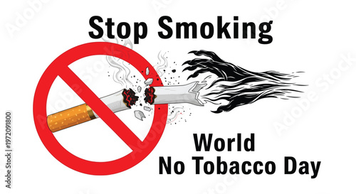 Stop smoking message with a broken cigarette and world no tobacco day