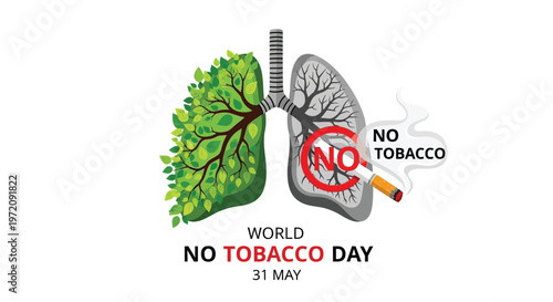 Healthy lungs contrasted with smoking damage promoting world no tobacco day