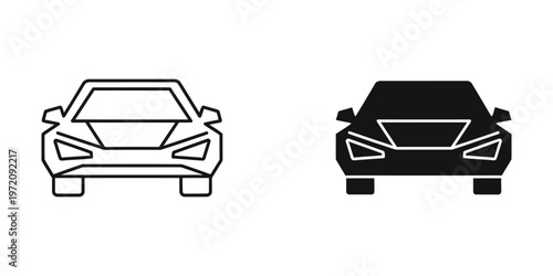 Contrast between damaged and intact car front views in simple line art