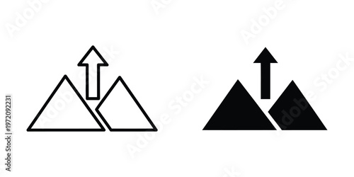 Comparison of filled and unfilled mountain diagrams with upward arrows indicating elevation change