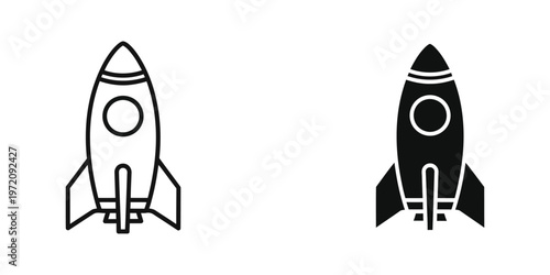 Contrasting design styles of two space rockets depicted in black and white