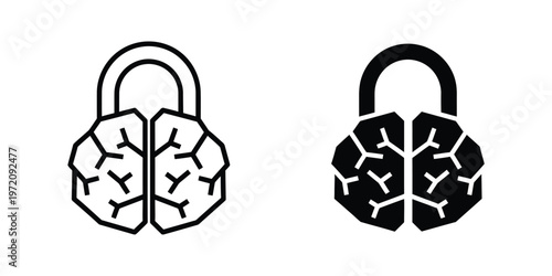 Locked and unlocked brain depictions within padlocks for security and privacy concepts