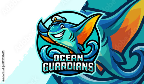 Ocean Guardians Cartoon Fish Logo.