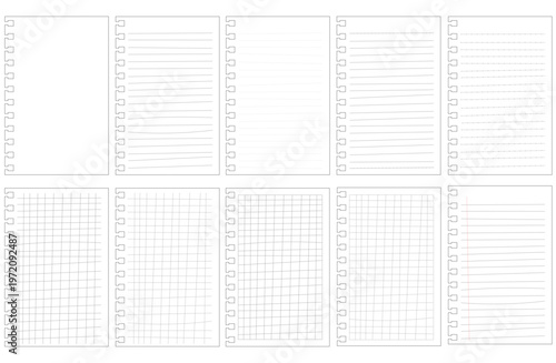Notebook with distorted lines, loose-leaf paper, graph paper, transparent background, perforated square horizontal holes.