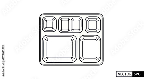 School Lunch Tray Divided Compartment Top View Vector Illustration