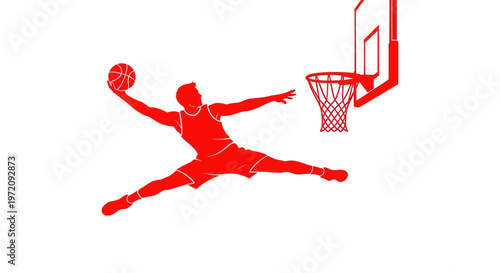 Basketball Player Dunking Silhouette - Red Graphic Art