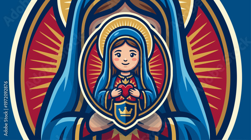 Virgin Mary Religious Icon Art.
