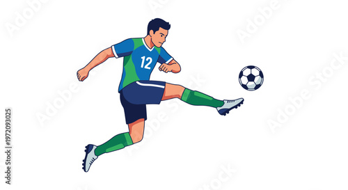 Cartoon illustration of a soccer player kicking the ball during a game
