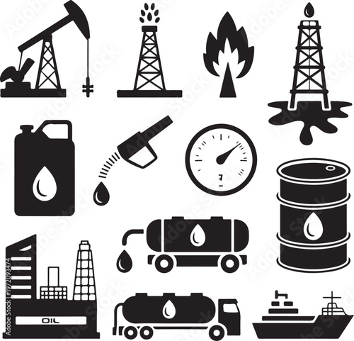 Illustrations depicting various aspects of the oil industry and its operations