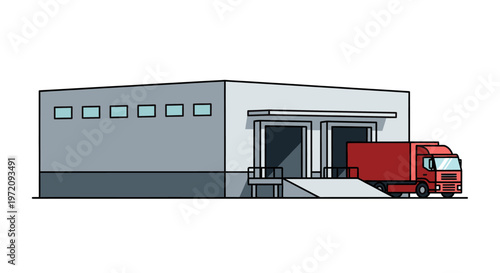 Warehouse building with delivery truck at the loading dock.