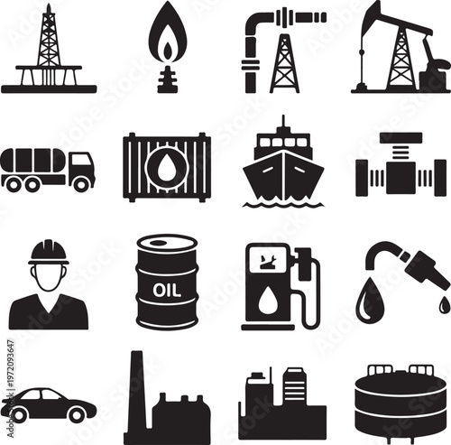Illustrations depicting various aspects of the oil and energy industry