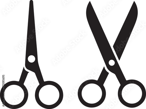 Pair of black scissors with circular handles and pivot screws