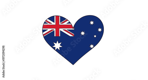 Australian flag in a heart shape on a white background, symbolizing love and patriotism for Australia.