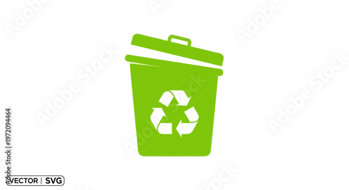 Green recycling bin with recycle symbol, isolated on white background, vector icon