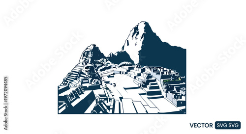Machu Picchu Inca Citadel Andes Mountains Peru Landmark Silhouette Vector
