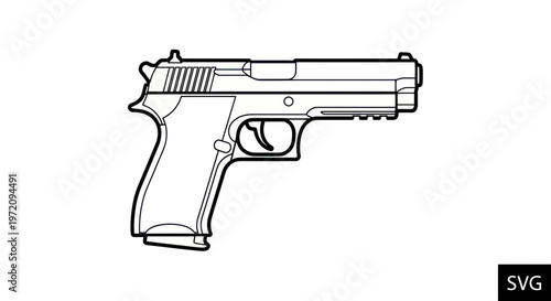 Outline Drawing of a Semi-Automatic Pistol, Weapon Icon