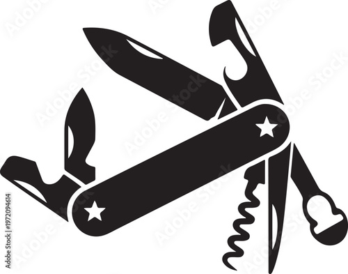 Classic swiss army knife with extendable blade and tools opened