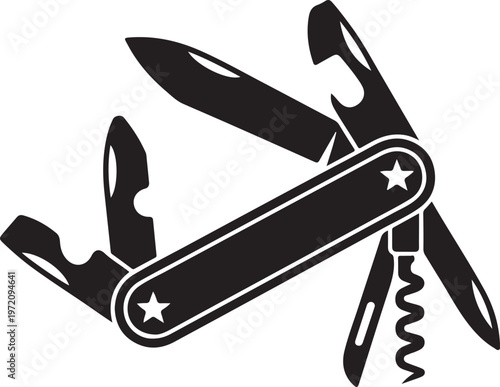 Classic multi-tool pocket knife with various attachments open and displayed.