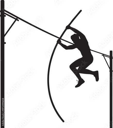 Athlete skillfully performing a pole vault over a bar in mid-air