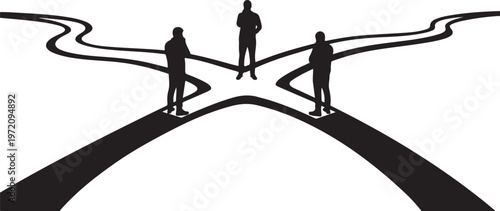 People at crossroads with multiple path choices ahead together