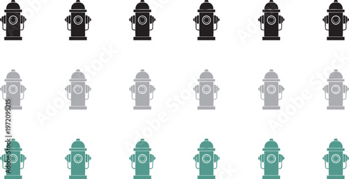 Fire safety symbol set featuring hydrant silhouettes isolated background back white