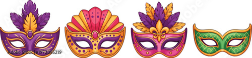 Venetian carnival masks collection colorful masquerade costume vector illustration set