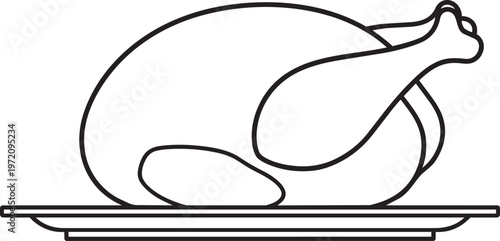  clean vector outline icon of roast chicken on platter