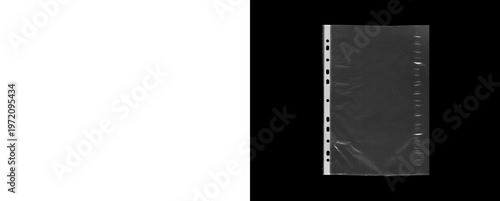 Fotografie Clear punched plastic document sleeve with crumpled texture isolated