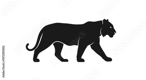 Black Panther Silhouette Walking Side View Isolated on White Background