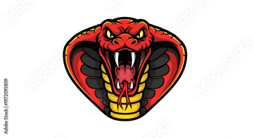 Aggressive Cobra Head Logo, Fierce Snake Emblem, Danger Symbol, Red and Yellow