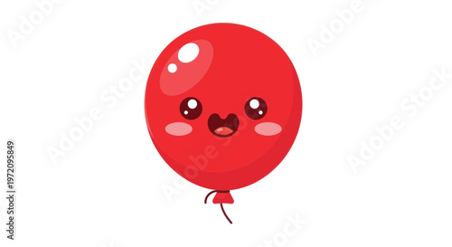 Cute Red Balloon Character with Happy Face, Kawaii Style