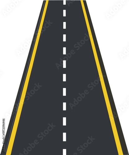 A long straight asphalt road stretches ahead with yellow lines.