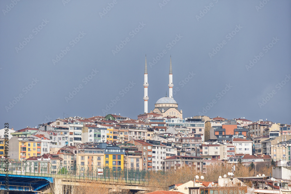 Obraz premium Residential district with a Turkish Mosque on top 