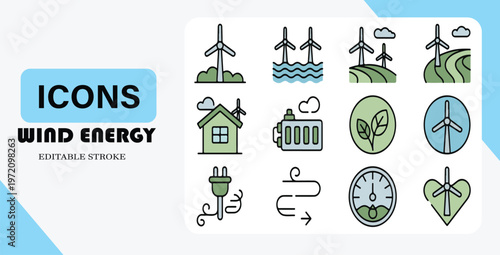 Wind energy icons on white background