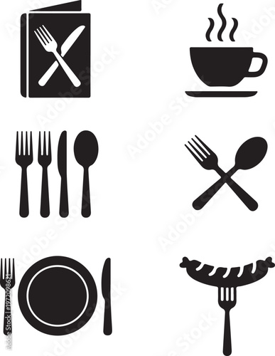 Collection of icons representing various dining and food service elements