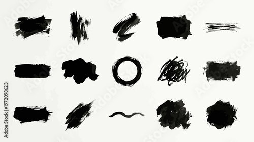Brush stroke icons collection showing ink texture variations artistic marks abstract design expressive illustration concept