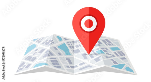 Location Pin on Folded Map - Navigation and Destination Concept