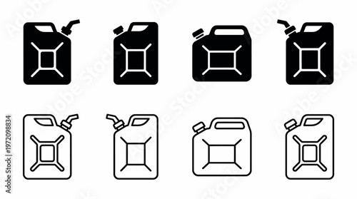 Fuel can icons collection showing silhouette and outline variations energy storage gasoline container design graphic illustration concept