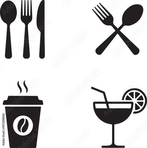 Assorted icons representing dining and beverage items