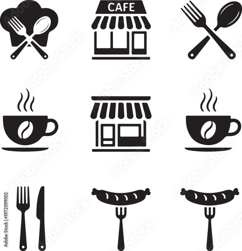 Assorted icons depicting dining, cafe, and grilling activities