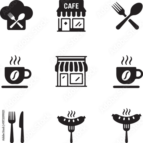 Assorted icons representing food, dining, and cafe-related items