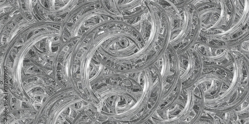 Intricate network of translucent, intertwined cylindrical structures, resembling an abstract pattern of transparent waveguides or fibers.