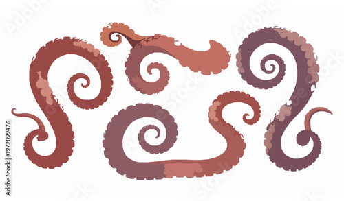 Realistic isolated octopus tentacles vector illustration with detailed suction cups on white background